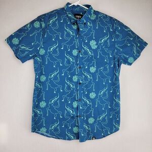 Strata X Lallapalooza Mens Size Large Blue Abstract Button Up Short Sleeve Shirt